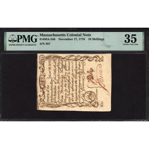 FR. MA-246 10 Shillings Nov. 17, 1776 Massachusetts Colonial Note PMG 35