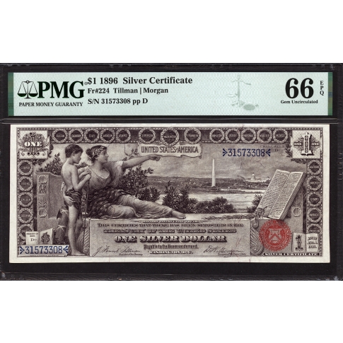 FR 224 $1 1896 Silver Certificate PMG 66 EPQ