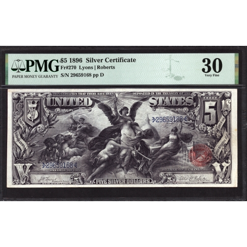 FR 270 $5 1896 Silver Certificate PMG 30