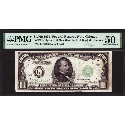 FR. 2211-G $1000 1934 FRN Chicago PMG 50