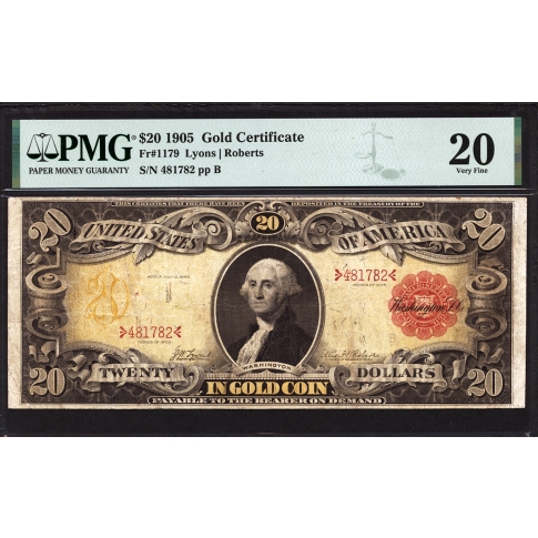 FR. 1179 $20 1905 Gold Certificate PMG 20