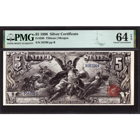 FR 268 $5 1896 Silver Certificate PMG 64 EPQ