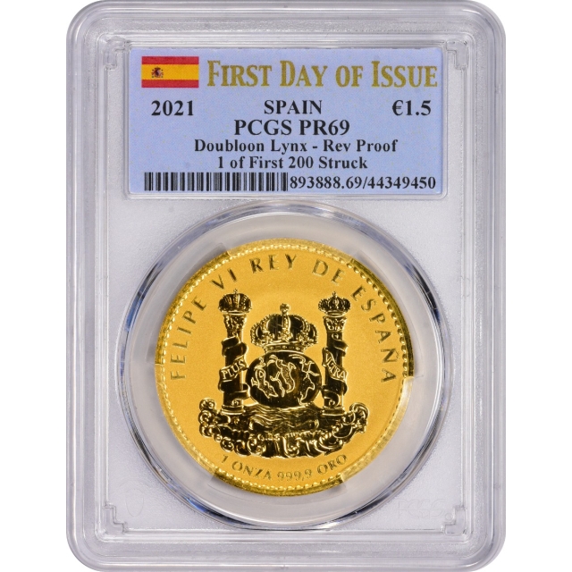 2021 Spanish Doubloon Lynx 1-Ounce Gold 999.9 Fine PCGS PR69 One of First 200 Struck
