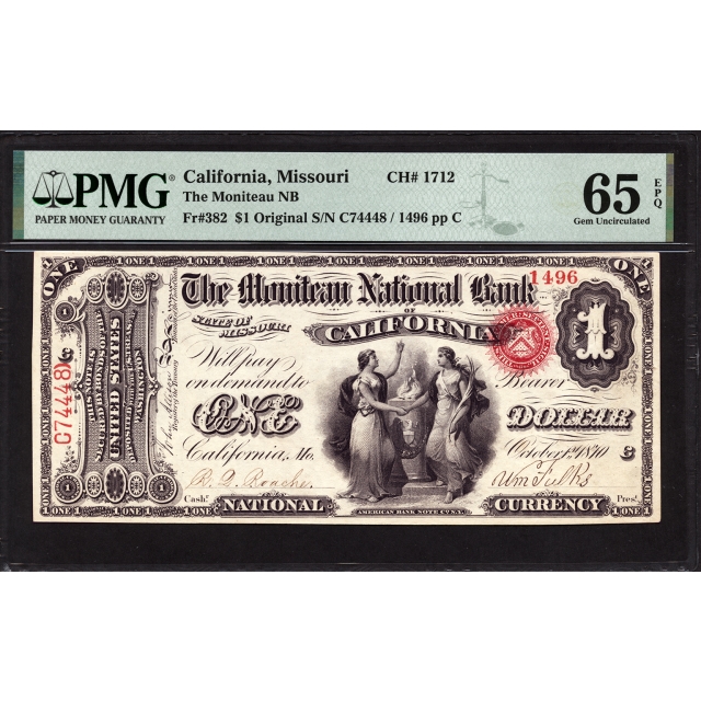 FR 382 $1 Original Series National Bank Note  PMG 65 EPQ