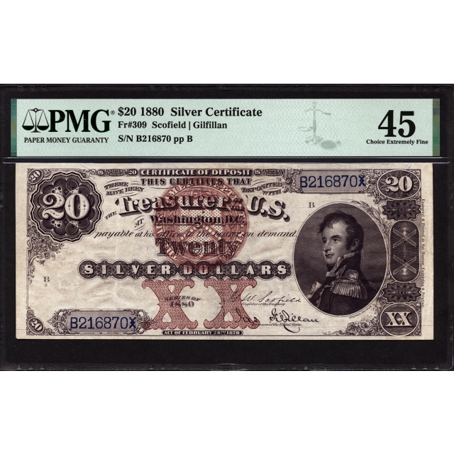 FR 309 $20 1880 Silver Certificate PMG 45