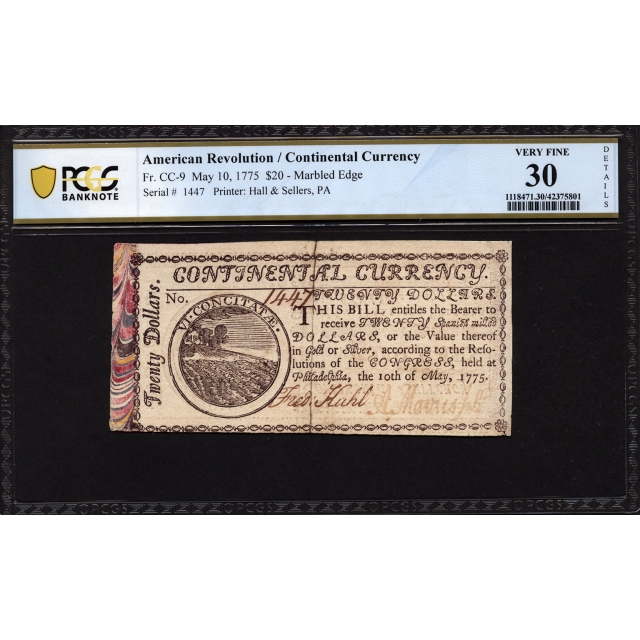 FR. CC-009 $20 May 10, 1775 Continental Currency PCGS 30