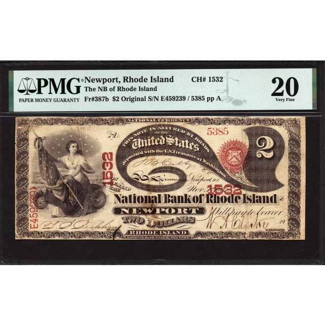 FR 387b $2 Original Series National Bank Note PMG 20