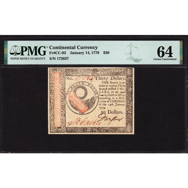 FR. CC-93 $30 Jan. 17, 1779 Continental Currency PMG 64
