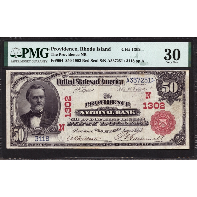 FR 664 $50 1902 Red Seal National Bank Note PMG 30