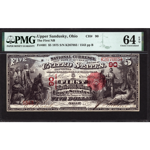 FR 401 $5 1875 National Bank Note PMG 64 EPQ
