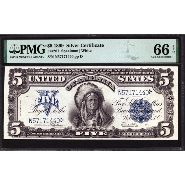 FR 281 $5 1899 Silver Certificate PMG 66 EPQ
