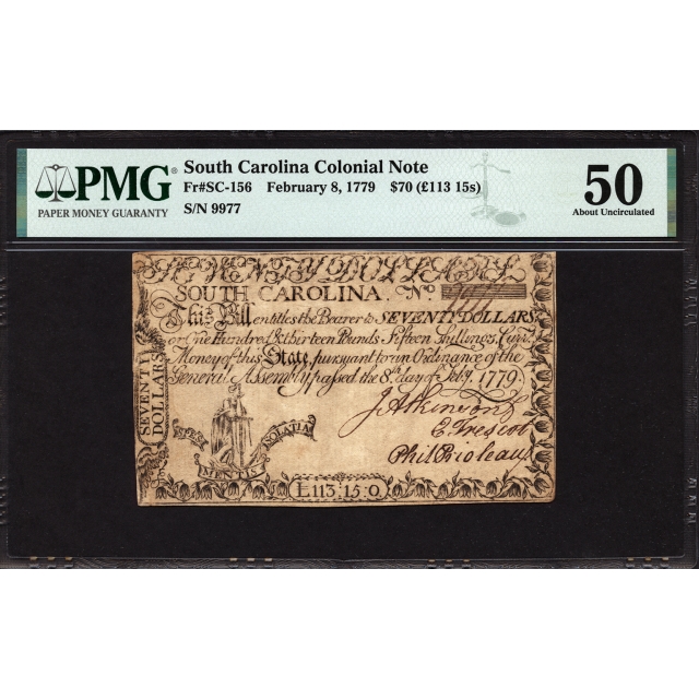 FR. SC-156 $70 Feb. 8, 1779 South Carolina Colonial PMG 50