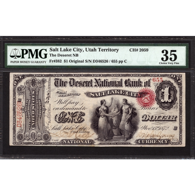 Rust 127 $1 Utah Territory National Bank Note Mormon Paper Money PMG 35
