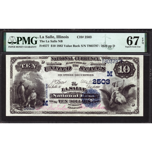 FR 577 $10 1882 Value Back National Bank Note PMG 67 EPQ