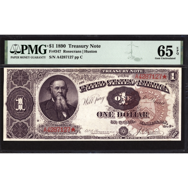 FR 347 $1 1890 Treasury Note PMG 65 EPQ