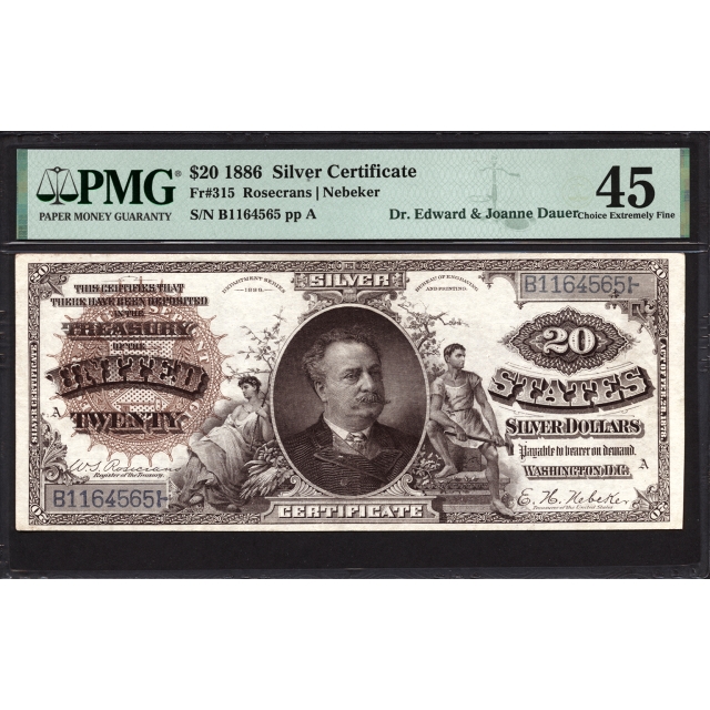 FR 315 $20 1886 Silver Certificate PMG 45