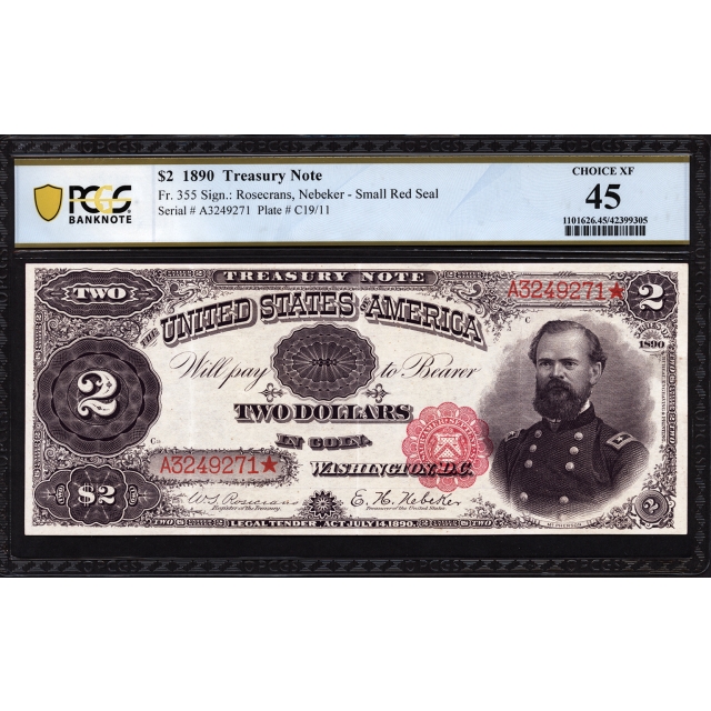 FR 355 $2 1890 Treasury Note PCGS Banknote 45