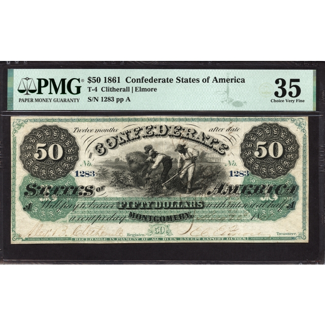 T- 4 $50 1861 Confederate States of America PMG 35