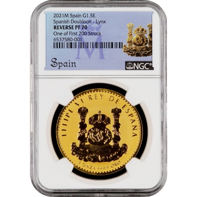 2021 Spanish Doubloon Lynx 1-Ounce Gold 999.9 Fine NGC PR70 One of First 200 Struck 